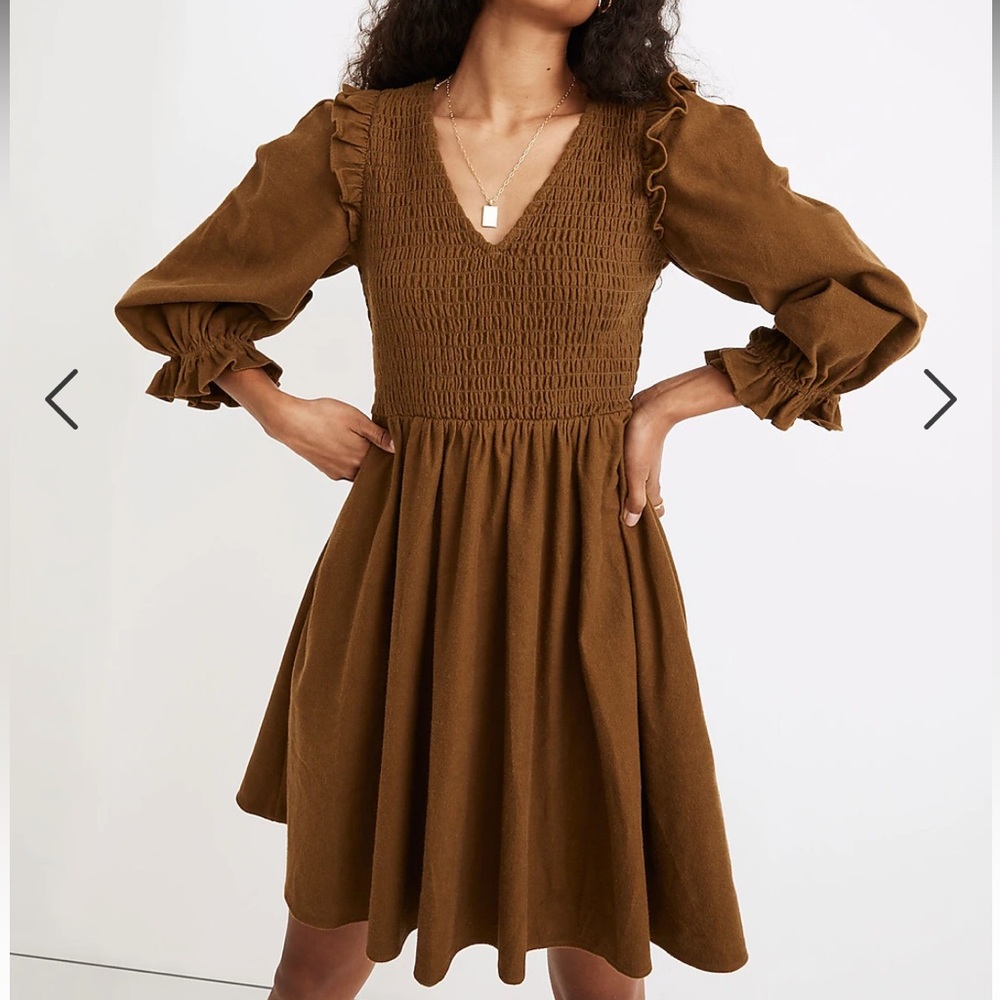 Madewell Flannel Lucie V-Neck Smocked Mini Dress- NWT